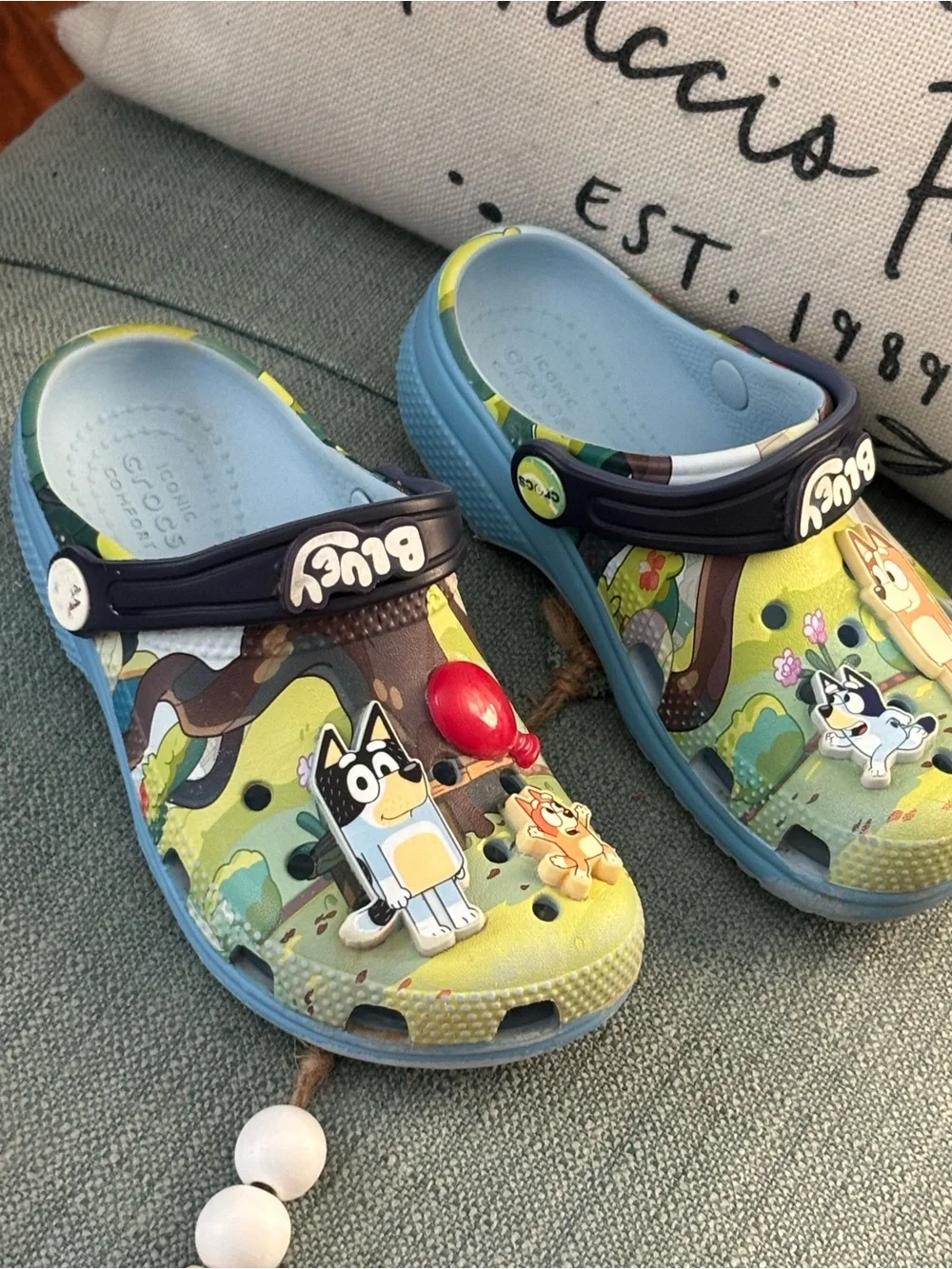 CROCS Kids Green and Blue Cartoon Clog Sandals